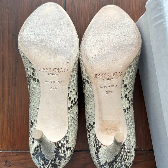 Jimmy Choo Gilbert Snakeskin Pumps Heels Leather Shoes Natural Tan Size 37.5 - Picture 4 of 4